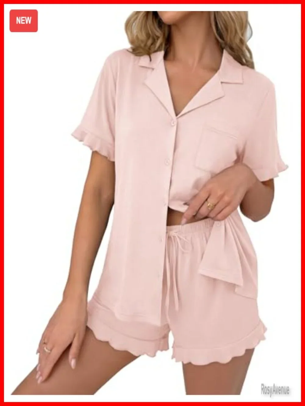 Button Down Pajama Set Ruffle Short Sleeve Lounge Set Sleepwear